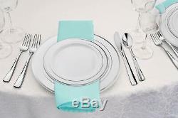 Stately Elegance Designs 200 Piece White and Silver Rimmed Plastic Plate Set