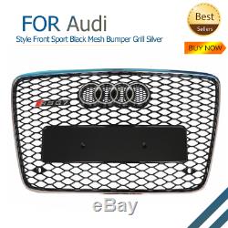 Style Front Sport Black Mesh Bumper Grill Silver Rim For 06-15 Audi Q7 RSQ7 Styl