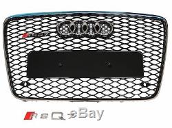 Style Front Sport Black Mesh Bumper Grill Silver Rim For 06-15 Audi Q7 RSQ7 Styl