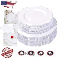 Stylish 100pcs BPA-Free Silver Plates with Gold Rim Perfect for Any Occasion