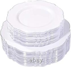 Stylish 100pcs BPA-Free Silver Plates with Gold Rim Perfect for Any Occasion
