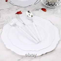 Stylish 100pcs BPA-Free Silver Plates with Gold Rim Perfect for Any Occasion