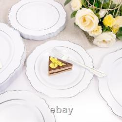 Stylish 100pcs BPA-Free Silver Plates with Gold Rim Perfect for Any Occasion