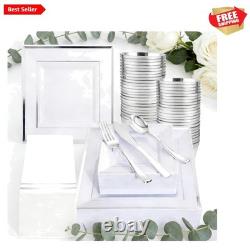 Stylish 350 Pcs Silver Disposable Plates Set Perfect for Weddings & Birthdays