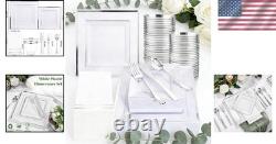 Stylish 350 Pcs Silver Disposable Plates Set Perfect for Weddings & Birthdays