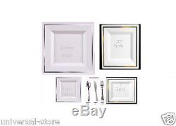 Tableware set wedding party disposable plastic plates silverware silver or gold