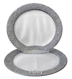 Tiger Chef 50-Pack 13 inch Round Clear with Silver Rim Hammered Plastic Charger