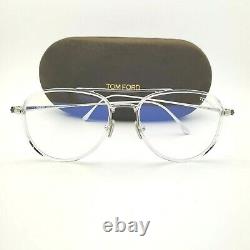 Tom Ford 5666 026 Crystal Palladium Eyeglasses Authentic Frames Blue Block Lens