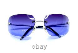 VTG Y2K CHANEL Sunglasses Matte Silver Rimless Wrap Blue Lens Italy 63 16 120