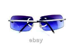 VTG Y2K CHANEL Sunglasses Matte Silver Rimless Wrap Blue Lens Italy 63 16 120