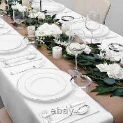 VajilaPhil 350Piece Silver Rim Plastic Dinnerware Set for 50 Guests, Elegant