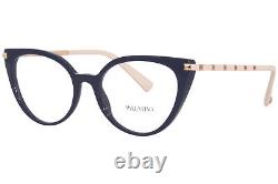 Valentino VA3040 5034 Eyeglasses Women's Blue/Silver Logo Full Rim Cat Eye 53mm