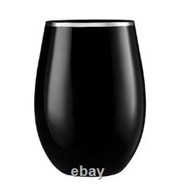 VeZee Elegant Plastic Cups 16 Oz Black Stemless Wine Goblets Set for Parties