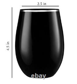 VeZee Elegant Plastic Cups 16 Oz Black Stemless Wine Goblets Set for Parties