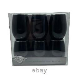 VeZee Elegant Plastic Cups 16 Oz Black Stemless Wine Goblets Set for Parties