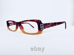Versace Clear Red Orange Tortoise Rectangular Glasses Crystals Italy 51 15 130