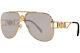 Versace Ve2255 1002/6g Sunglasses Gold/light Grey Mirror Silver Lens Pilot 63mm
