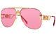 Versace Ve2255 1002a4 Sunglasses Gold/pink Mirror Internal Silver Pilot 63mm