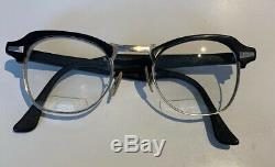 Vintage Bausch Lomb Men's Horn Rimmed Eyeglasses G-Men Black & Silver CUTLASS