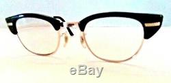 Vintage Men's Horn Rimmed Eyeglasses G-Men Glasses Black & Silver CUTLASS