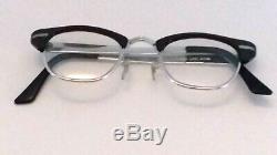 Vintage Men's Horn Rimmed Eyeglasses G-Men Glasses Black & Silver CUTLASS