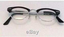 Vintage Men's Horn Rimmed Eyeglasses G-Men Glasses Black & Silver CUTLASS