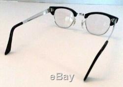 Vintage Men's Horn Rimmed Eyeglasses G-Men Glasses Black & Silver CUTLASS