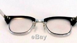 Vintage Men's Horn Rimmed Eyeglasses G-Men Glasses Black & Silver CUTLASS