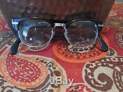 Vintage Mens Universal Uoc 1/20 12k Gf Black/silver Horn Rim Browline Eyeglasses