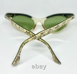 Vintage Silver Clear Cat Eye Floral Eyeglasses Frames Retro