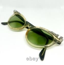 Vintage Silver Clear Cat Eye Floral Eyeglasses Frames Retro