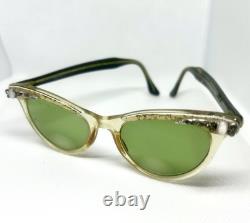 Vintage Silver Clear Cat Eye Floral Eyeglasses Frames Retro