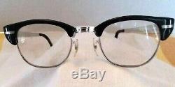 VintageMen's Horn Rimmed Eyeglasses G-Men Glasses Black & Silver CUTLASS