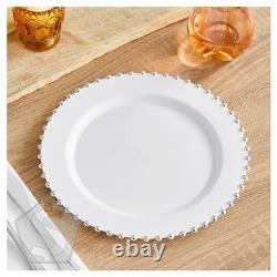 Visions Beaded 10 White Round Plastic Plate with Silver Beaded Rim 120/Case