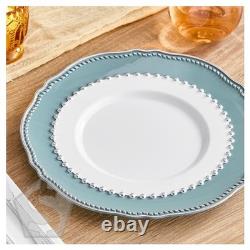 Visions Beaded 7 1/2 White Round Plastic Plate with Silver Beaded Rim