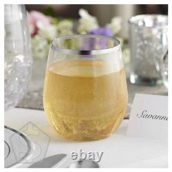 Visions Dynasty 12 oz. Clear Plastic Stemless Wine Glass with Silver Rim