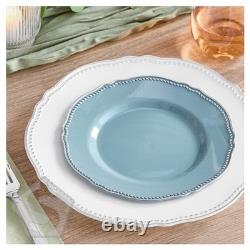 Visions Heirloom 7 1/2 Steel Blue Round Plastic Plate with Silver Vintage Rim