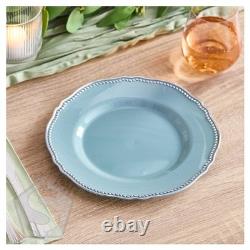 Visions Heirloom 9 Steel Blue Round Plastic Plate with Silver Vintage Rim