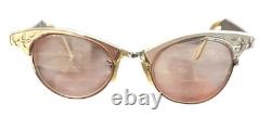 Vtg 1950s Cat Eye Horn Rimmed Eyeglasses Pair Of 2 Silver & Black Frames Women's