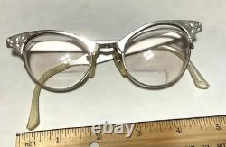 Vtg 1950s Cat Eye Horn Rimmed Eyeglasses Pair Of 2 Silver & Black Frames Women's
