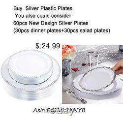 WDF 102PCS Silver Plastic Plates-Disposable Plastic Plates with Silver Rim- Lace