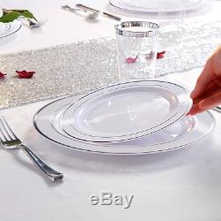 WDF 120PCS Silver Plastic Plates-Disposable Plastic Plates with Silver Rim