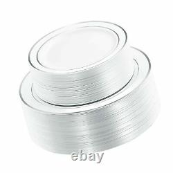 WDF 120PCS Silver Plastic Plates-Disposable Plastic Plates with Silver Rim- P