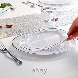 WDF 120PCS Silver Plastic Plates-Disposable Plastic Plates with Silver Rim- P