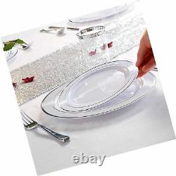 WDF 120PCS Silver Plastic Plates-Disposable Plastic Plates with Silver Rim- P