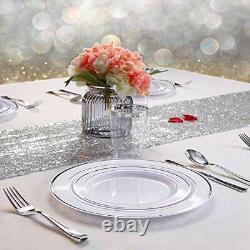 WDF 120PCS Silver Plastic Plates-Disposable Plastic Plates with Silver Rim- P