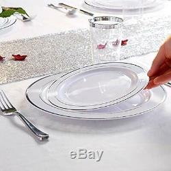 WDF 120PCS Silver Plastic Plates-Disposable With Rim- Wedding Party Including 60