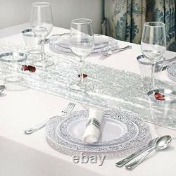 WELLIFE 350 Pieces Silver Disposable Plastic Dinnerware Silver Lace Plates fo