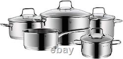 WMF Pot Set 5-Piece Astoria Pouring Rim Glass Lid Cromargan Stainless Steel for