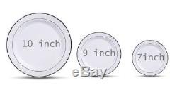 Wedding / Dinner / Party Disposable Plastic Plates white With Silver Rim